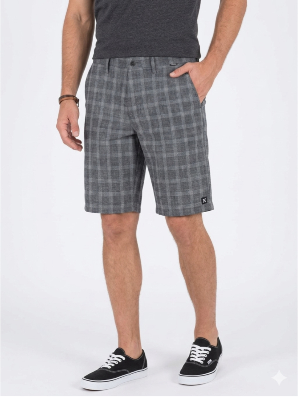 Men's Hurley Flat Front Shorts Waist 32 Grey Plaid - 684